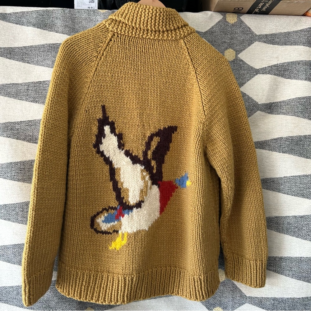 Women's Vintage Mustard Sweater Jacket with Duck Design size Medium